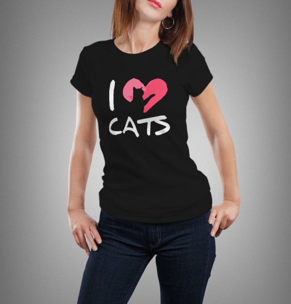 fekete i love cats mintás női póló