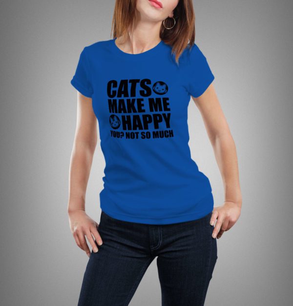 kék cats make me happy mintás női póló