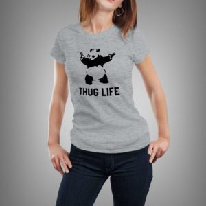 sötétszürke thug life mintás női póló