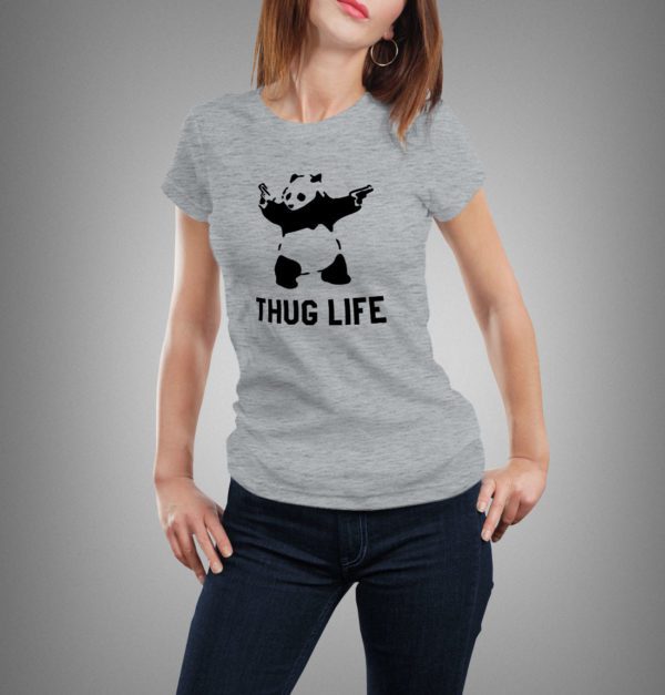 sötétszürke thug life mintás női póló