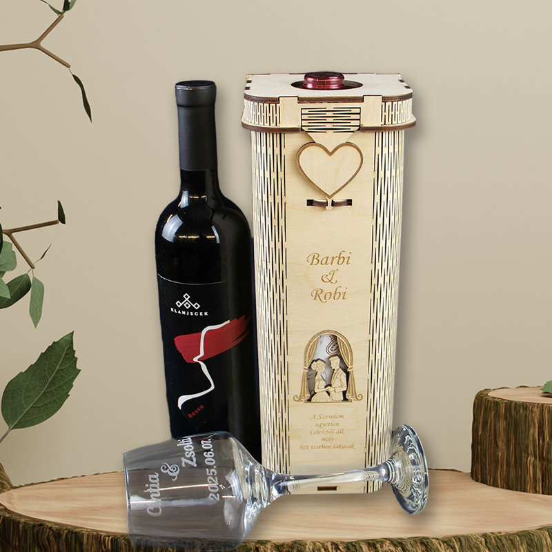 Elegáns fa bortartó, esküvői és születésnapi ajándékhoz