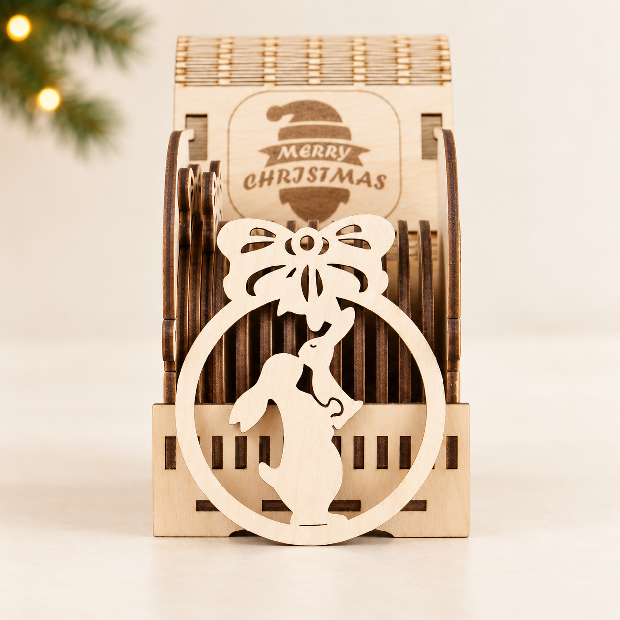 12 darabos gravírozott karácsonyfadísz-szett, fa díszdobozban - 13. kép