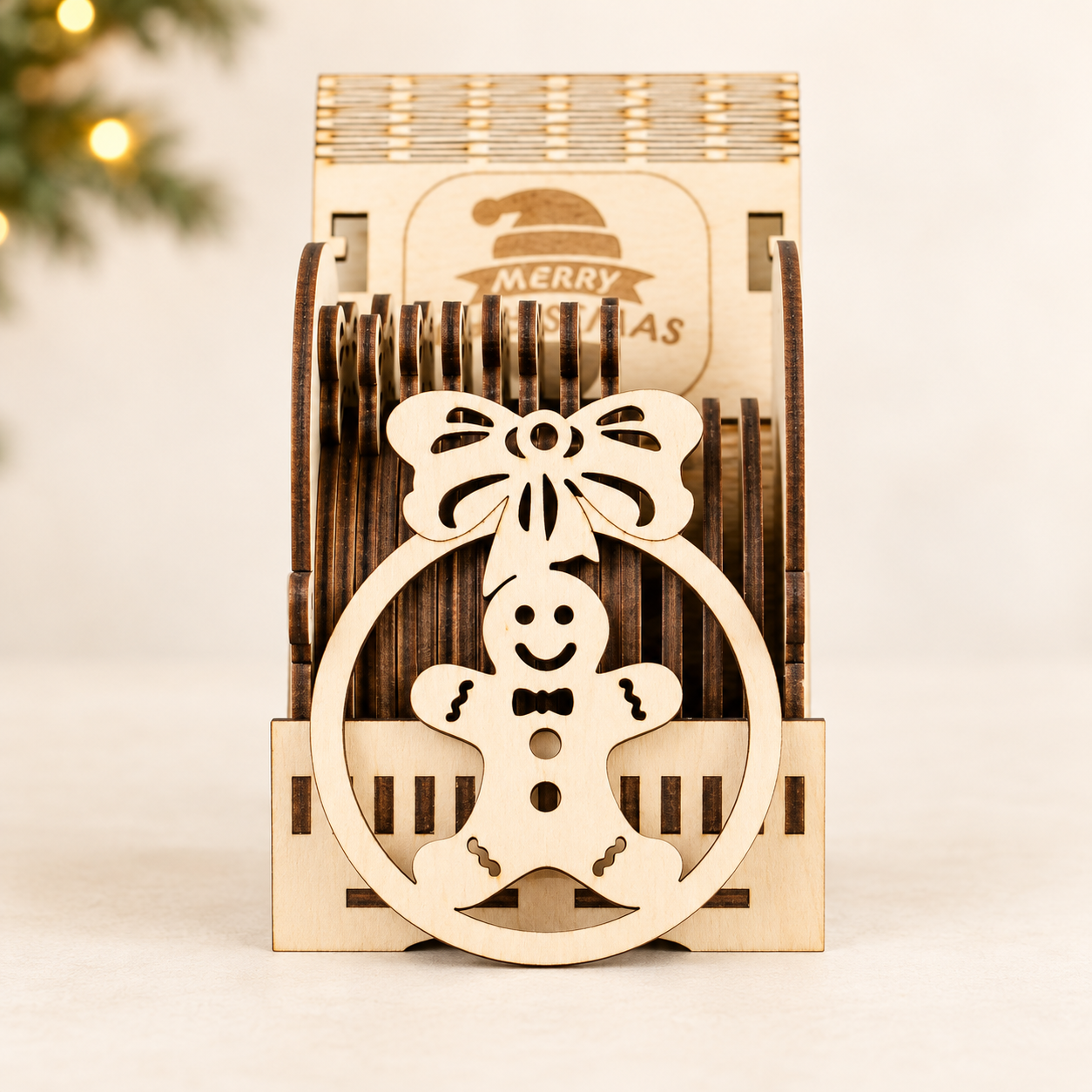 12 darabos gravírozott karácsonyfadísz-szett, fa díszdobozban - 16. kép