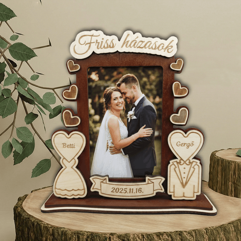 Egyedi gravírozott fa képkeret | Személyre szabott nászajándék