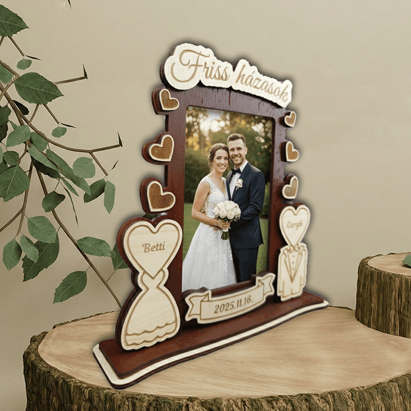 Egyedi gravírozott fa képkeret | Személyre szabott nászajándék - Image 2