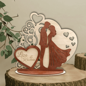 Gravírozott fa asztali dísz