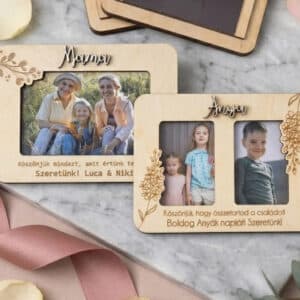 Cserélhető fotós gravírozott fa hűtőmágnes