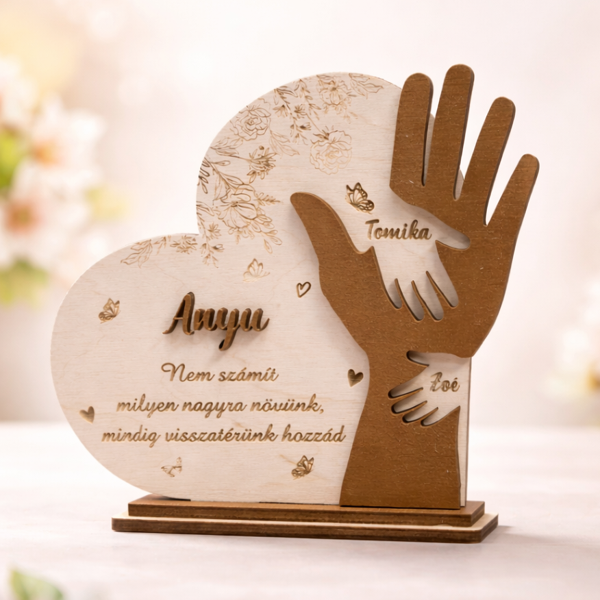 Kéz a kézben fa asztali dísz